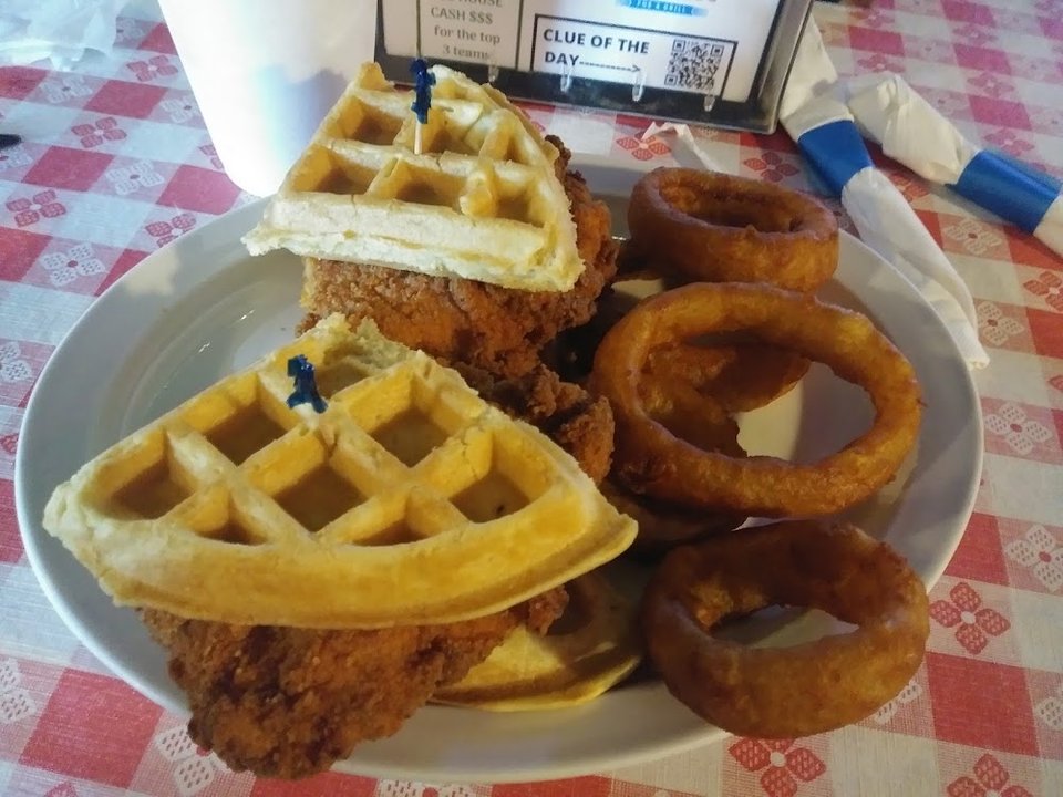 Chicken Waffle Sliders with Onion Rings